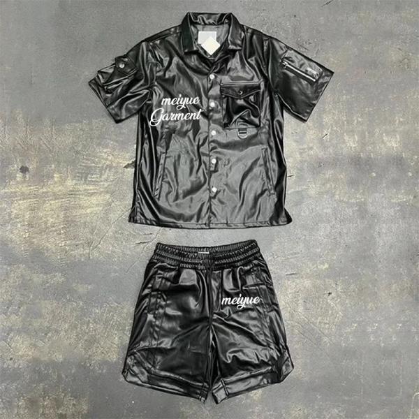 Camisas de polo de cuero personalizadas calzoncillos de 2 piezas conjunto de sweatsuits botón de arriba de polo camiseta de tirón de carga calzoncillos calzoncillos de deporte para hombres