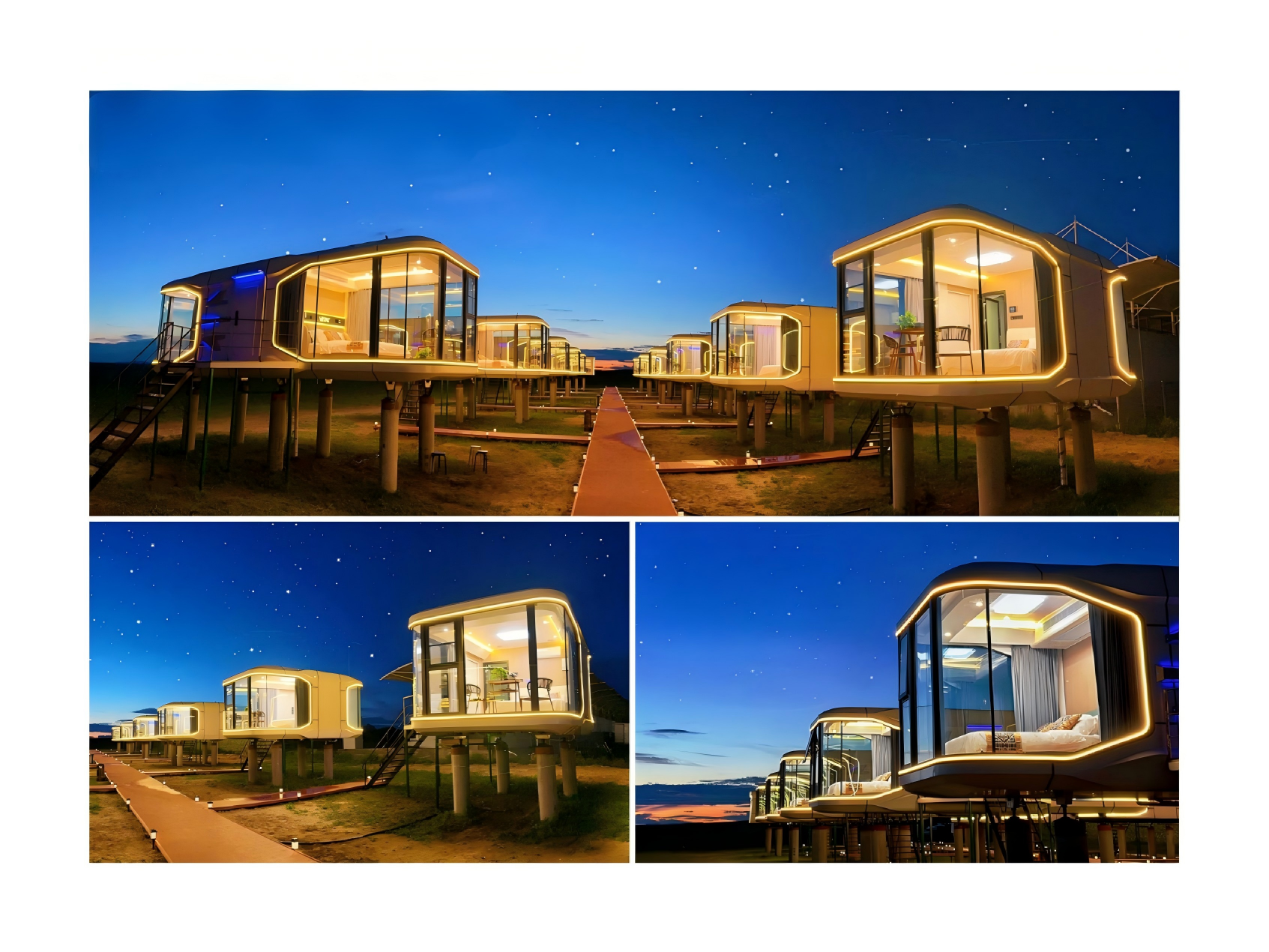 Luxury Modular Tiny Home with Galvanized Steel Frame, Panoramic Glass Design, and Smart Living System