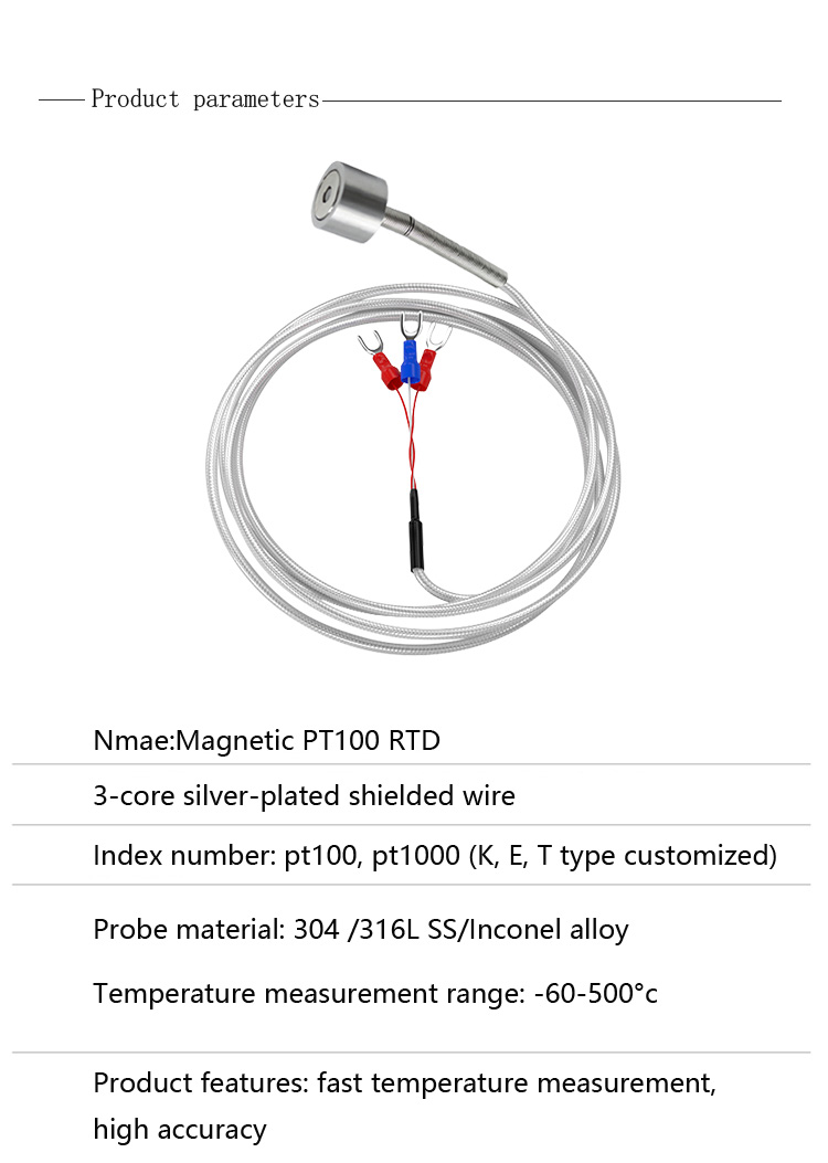 PT100 Magnetic Surface Temperature Sensor with metal mesh Lead [-50...450°C]