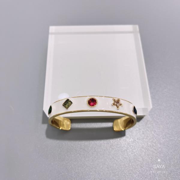Stainless Steel Colorful Gemstone Bracelet White Wide Cuff Bangles For Wedding