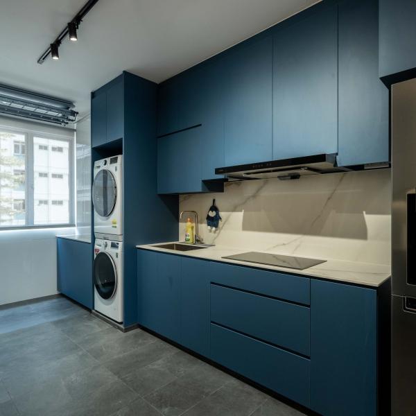 Modern Navy Blue PVC Kitchen Cabinet Small Apartment Kitchen Cabinet Storage