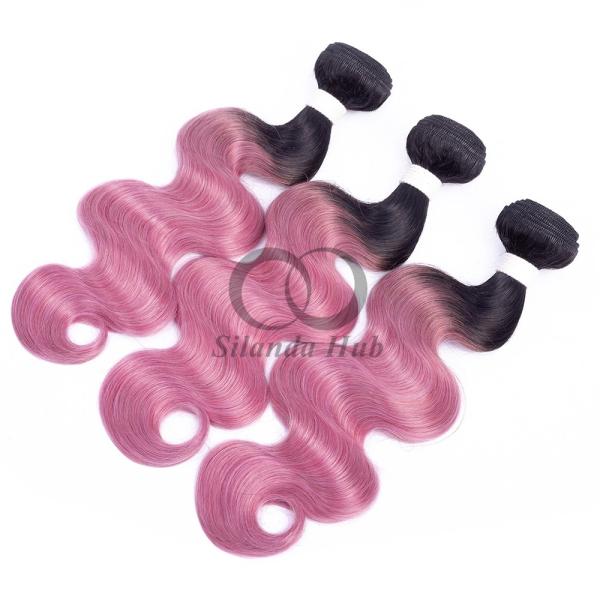 #T1B/Pink Body Wave Remy Human Hair Bundles Sew In Weave Bundles Brazilian Bundle Deals