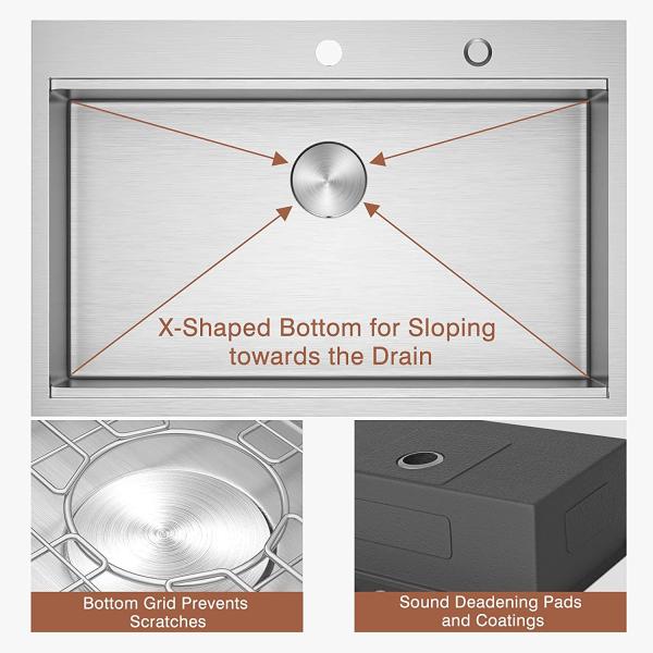 Падение 30 x 22 дюймов в раковине рабочего места держателя верхней части нержавеющей стали кухонной раковины