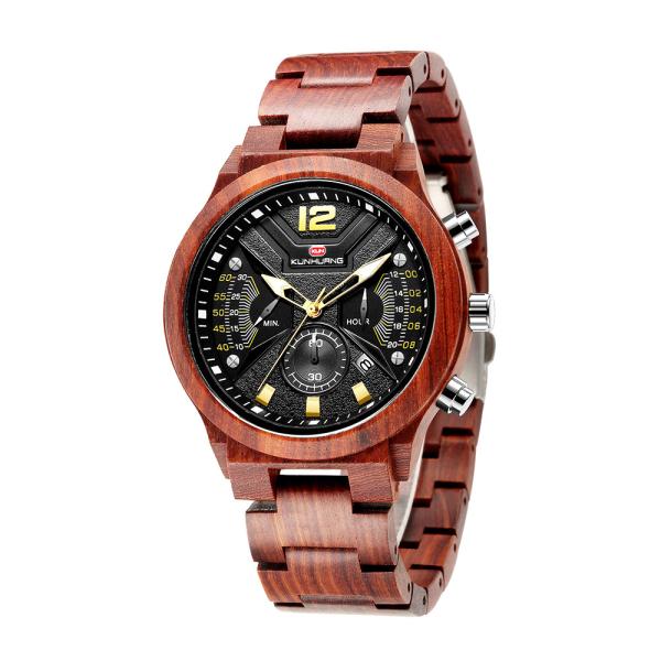 48mm Case Adult Wood Chronograph Quartz Watch