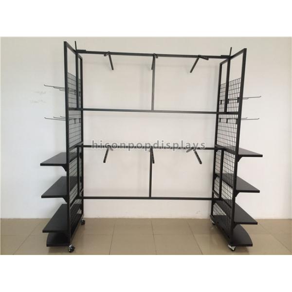 6 Wheel Clothing Store Fixtures Metal Free Standing Hanging Garment Display Stand