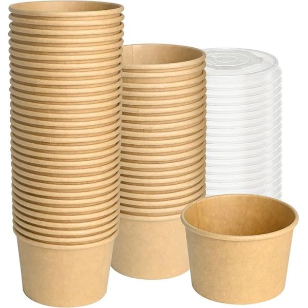  8oz Disposable Dessert Bowls with Lids for Hot or Cold Food Paper Snack Containers for Sundae Frozen Yogurt Soup 