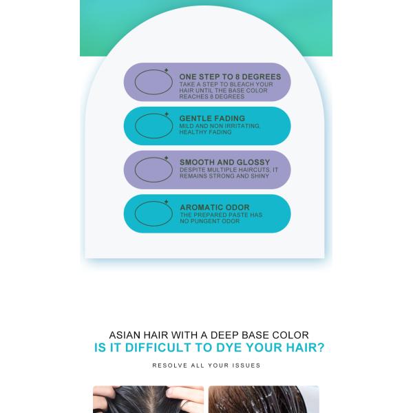 450 g de polvo blanqueador de salón profesional Piaochun, resultado de aclaración de 8-9 niveles, tipo suave bajo en amoníaco, fórmula sin polvo de hierbas verdes