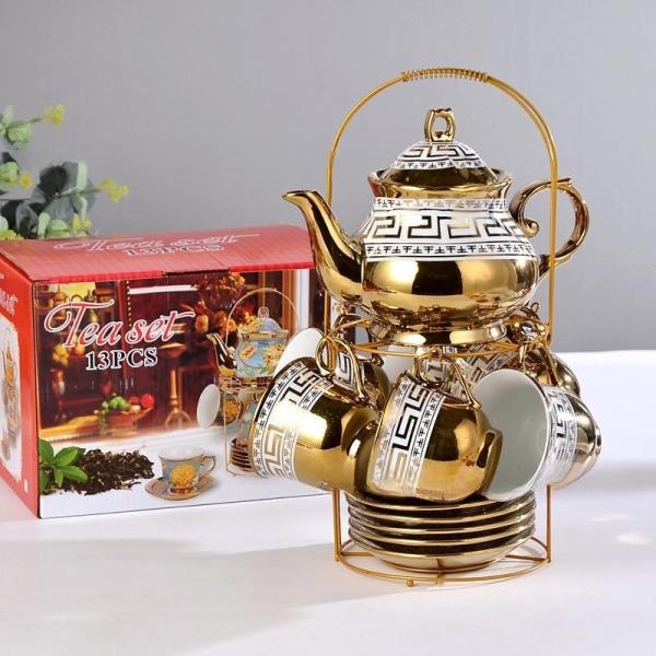 Skimmers Utensils Type Golden Design Porcelain Tea and Coffee Set with Folding Feature