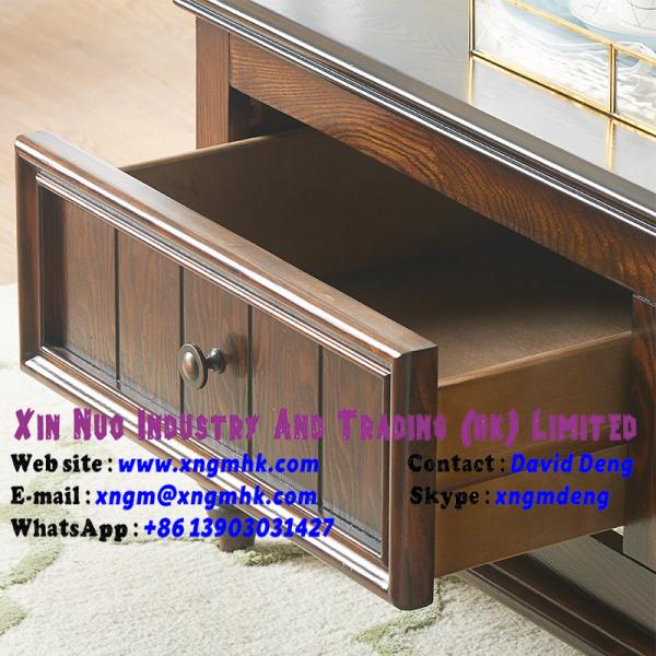Rubber wood walnut color drawer style retro square coffee table