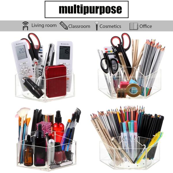 Hexagon Acrylic Pen Cup 360 Degree Rotating Acrylic Organizer 7 Compartments
