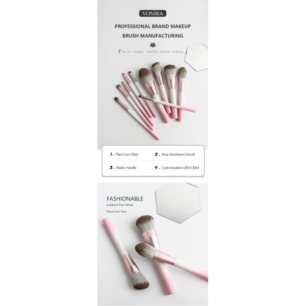 Набор щеток макияжа цвета градиента Vonira 10 PCS розовый белый с логотипом метки частного назначения волокна мозоли