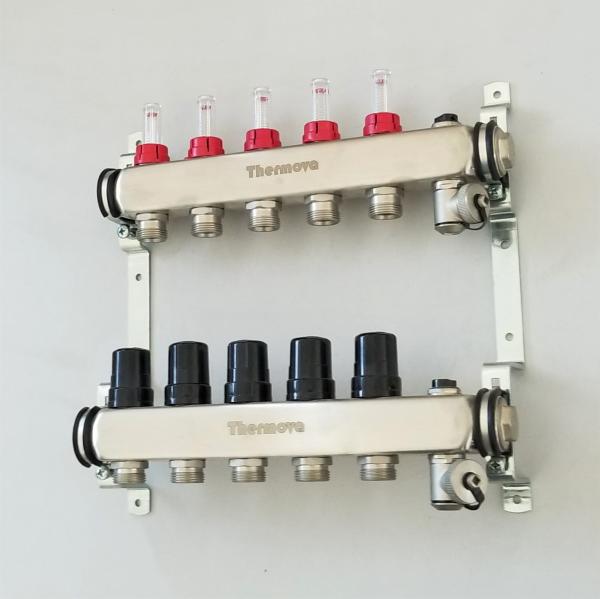 Stainless Steel Floor Heating Manifolds Set With Flow Meter , Flow Meter SS Manifold