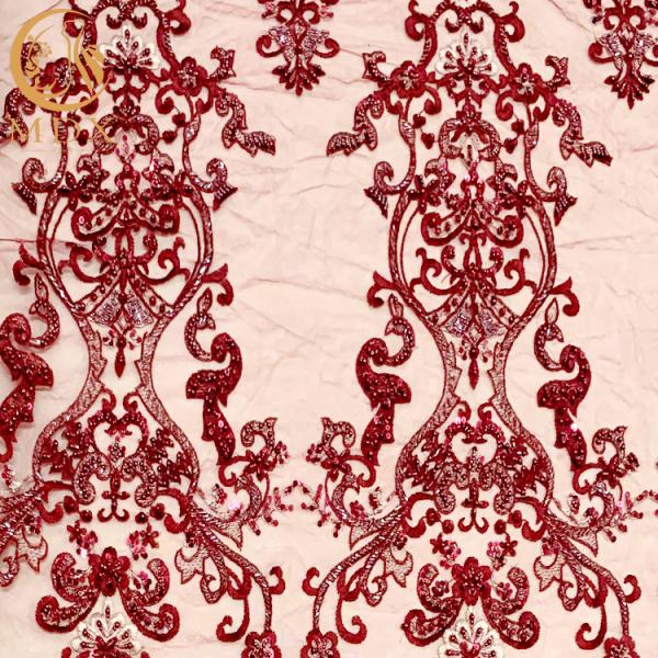 Shining Sequins Wedding Dress Lace Fabric 3D Heavy Beaded