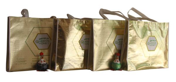 Gold Shining Coated Non Woven Carrier Bags Luxury Water Proof  hexagon veins