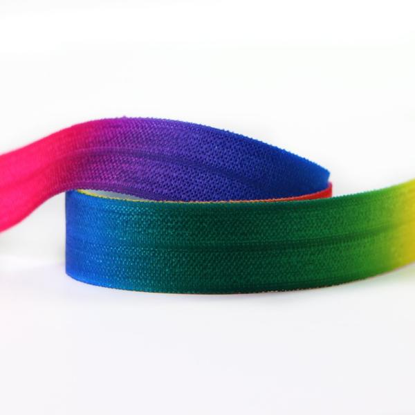 Eco-friendly Custom Printed Foldover Silk Stretch Elastic Rainbow Ribbon Elastic and Vibrant