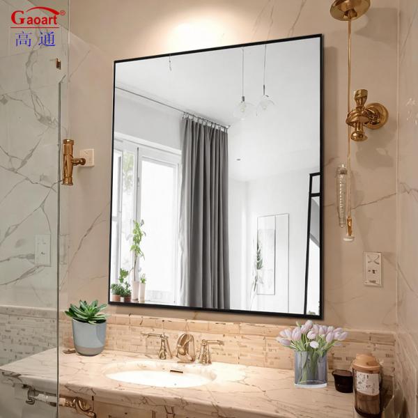 Decoração de banheiro elegante Espelho pendurado de parede em moldura preta moderna com acentos dourados