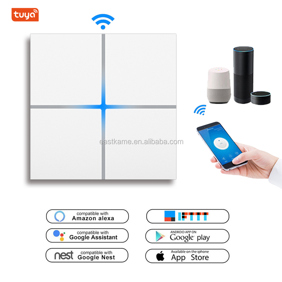Newest WiFi Smart Wireless Light Switch with for Tuya Module Remote Control CE RoSH 10A Max Current Touch Panel