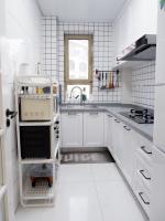 Modern Design Melamine Finish With Quartz Stone Waterfall Island Kitchen Cabinet