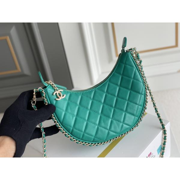 Black Chain Mini Sling Bag Branded Chanel Hobo Handbag Calfskin Leather