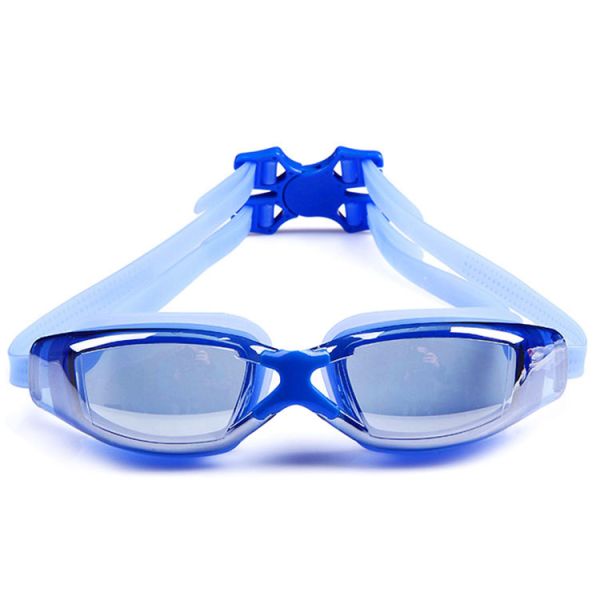 Direct Wholesale Sales Blue PC Lens Swim Glasses Recyclable Silicone Adult Waterproof Swimming Anti-Fog Diving