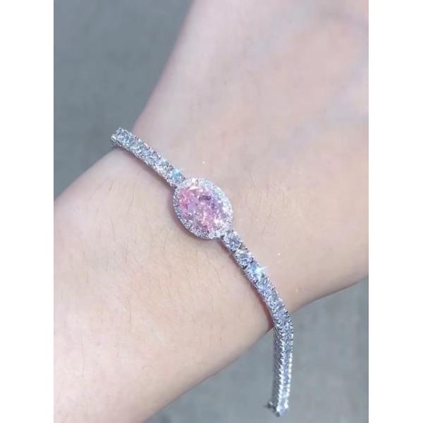 2.87ct Розовый бриллиант Теннисный браслет Овальный резкий синтетические бриллианты