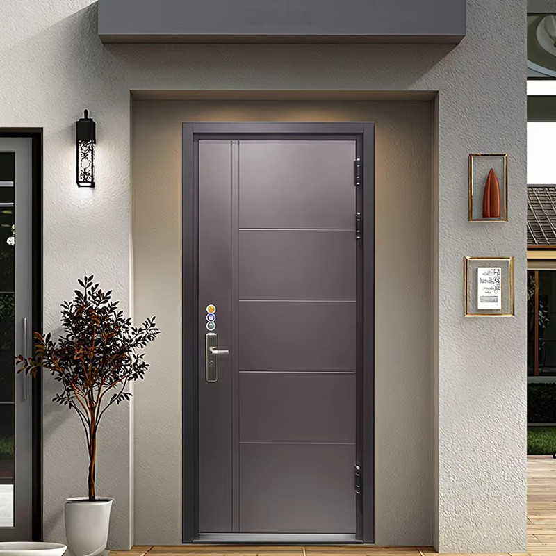 Modern Simple Design Steel Entrance Door for House Factory Anti-theft Swing Open Style Outdoor Application Interior Position