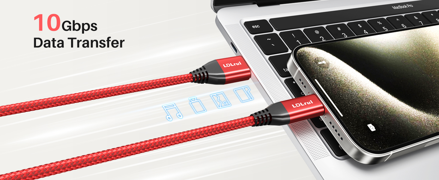 3.1A USB 3.2 Gen 2 10Gbps Red Type A To Type C Cable For Carplay HD Webcams Gamepads