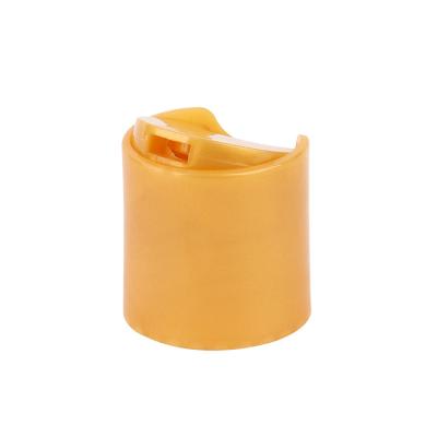 Golden Yellow Smooth Disc Top Cap Press Type PP Plastic Flip Top Caps For Cream