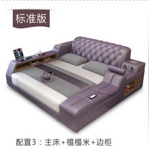 Multifunction Leather Bed Frame Queen Size Low Profile