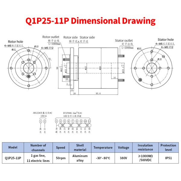 1-Channel Pneumatic and 11-Channel Electrical Integrated Slip Ring with IP51 Protection for Industrial Applications