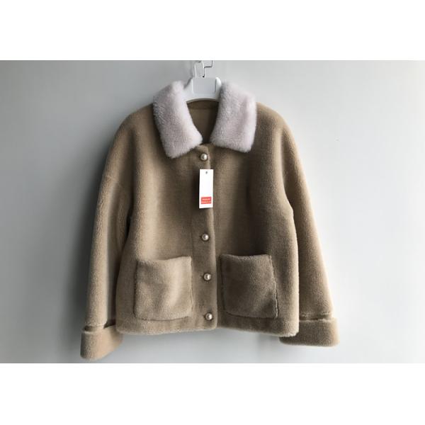 Fashionable Faux Shearling Fur Coat Winter Beige Fur Leather Jacket Womens