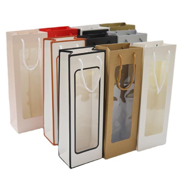 Bolsas de regalo de papel Kraft premium con ventana transparente, asa de cuerda multicolor, embalaje para vacaciones, bodas y minoristas