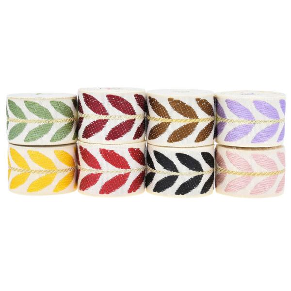 25mm*2y Jacquard Leaf Ribbon Eco Friendly Christmas Ribbon Wired