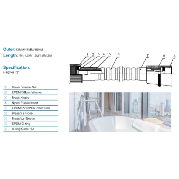 Stainless Steel 304 Flexible Hoses Chrome Plated Spiral Metal Brass Handheld Shower Hose