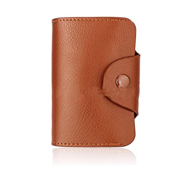 Leather Button Wallet Short Business Card Wallet with RFID Protection and Lock Buckle