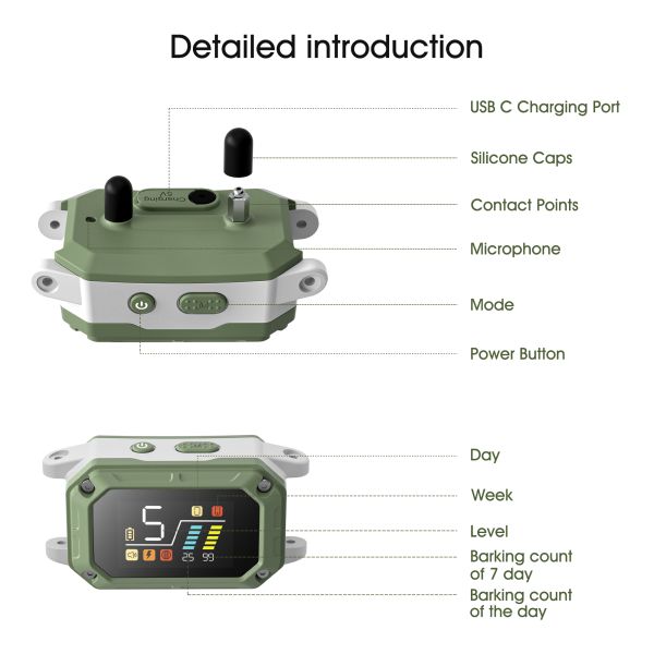Automatic AI Intelligent Recognition Dog Training Collar IPX7 Waterproof Rechargeable Battery >20 Hours Bark Control Barking