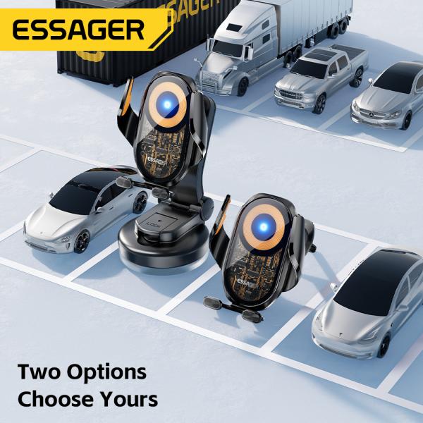 One-hand Operation Car Phone Holder with Wireless Charger and Anti-slip Features ESSAGER A6 360 Rotation