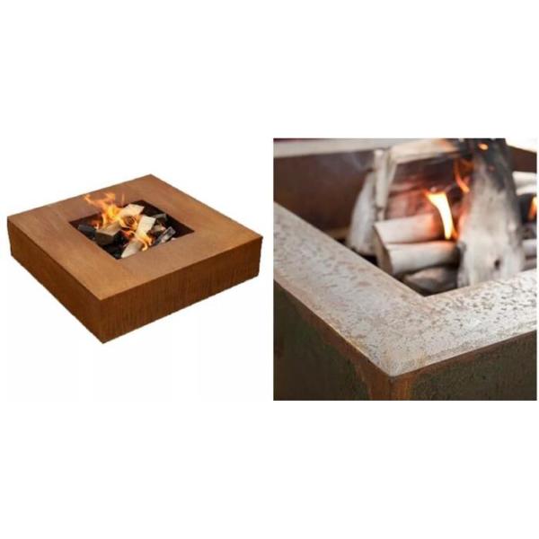 Square Low Profile Corten Steel Fire Pit