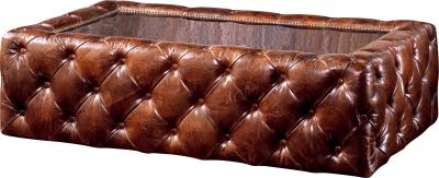 Antique Rectangular Trunk Coffee Table , Brown Leather Coffee Table With Glass Top