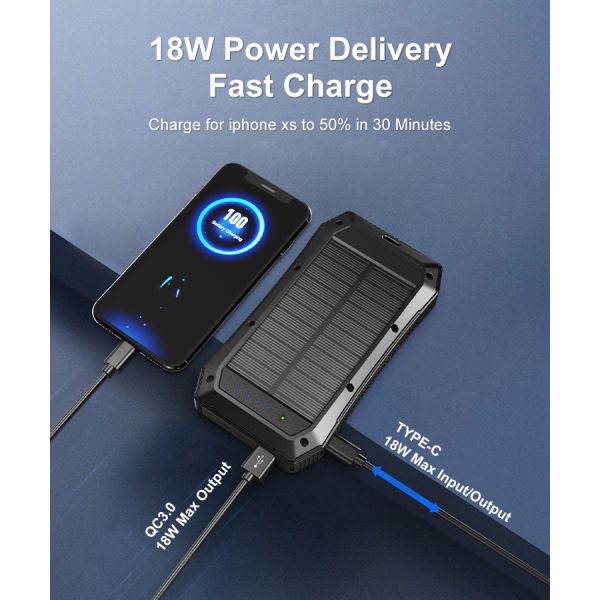 Waterproof 20000mAh Dual USB Li Polymer Solar Mobile Power Bank Micro USB Input