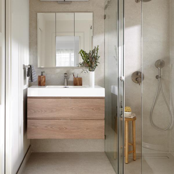 Single Sink Wood Grain Bathroom Vanity Wall Mounted Surface Handless Cabinet Light