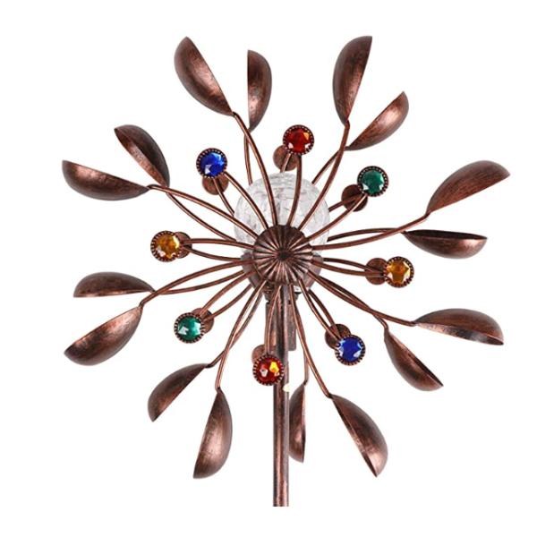 Bronze Color Steel 75 Inch  Led Solar Wind Spinner Light
