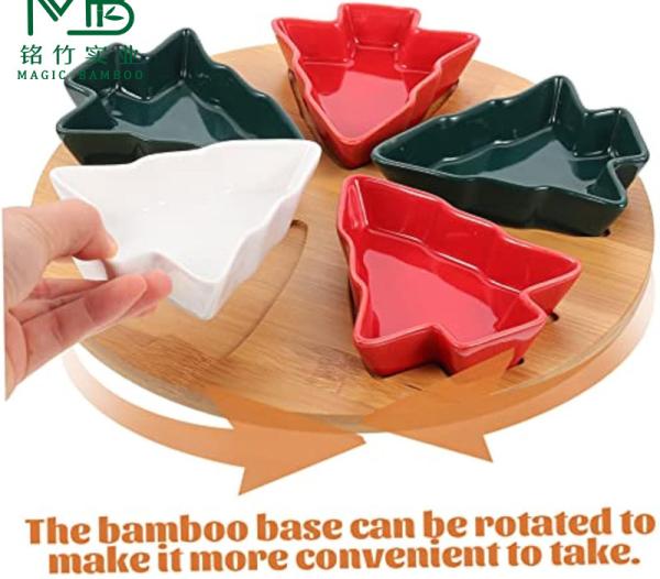 Bamboo Natural Deli Tray Sustentável Com Árvore de Natal em forma de placa de cerâmica