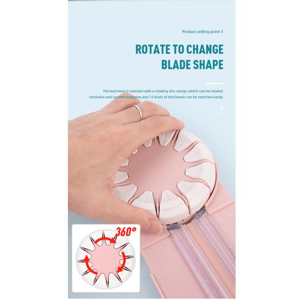 12 Fonctions Coupeuse de papier A4 Dentelle coulissante ligne pointillée et plus en rose ou couleurs personnalisées