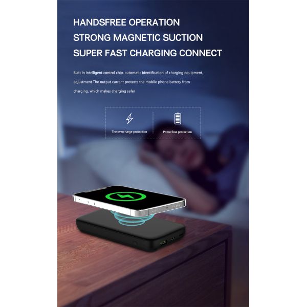 Portable Power Bank 10000mAh High Capacity 18W Wireless Magnetic Power BanksPocket Size