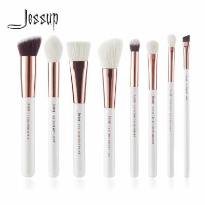 Jessup Goat Hair Makeup Brush Set 8pcs White And Rose Gold Makeup Brushes