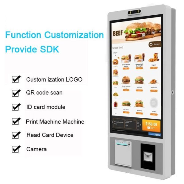 21.5 inch Android Mcdonald's Self Service Kiosk Wall-mounted Digital Signage with Waterproof Screen for KFC
