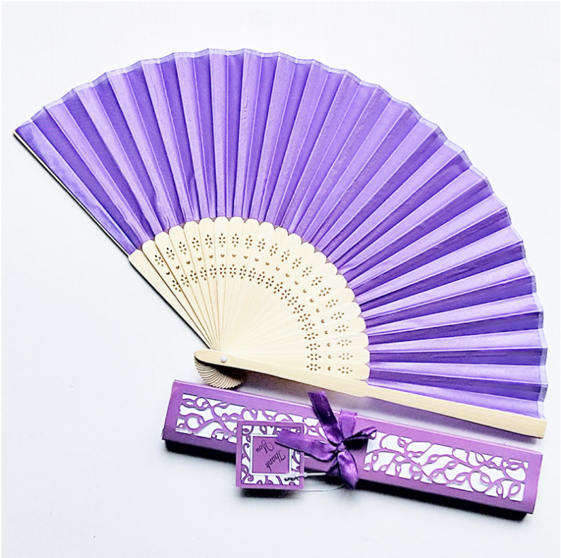 [I AM YOUR FANS] Natural Wood Silk Hand Fan for Wedding Favors & Party Gifts