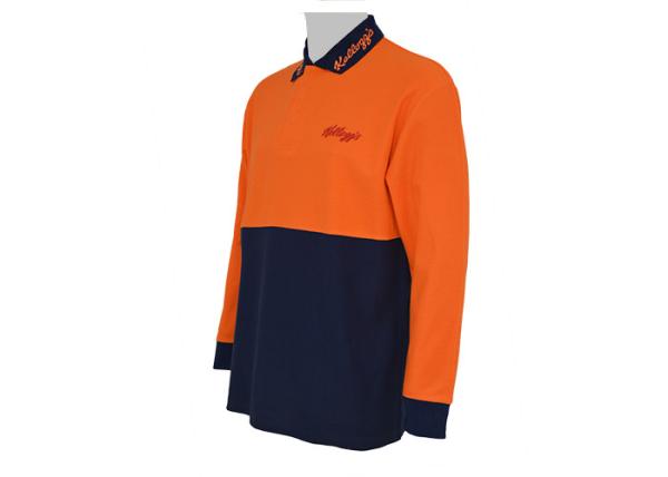 Breathable High Visibility Long Sleeve Polo Shirts , Safety Polo Shirt Reflective Tape