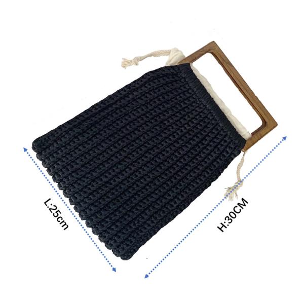 Green Crochet Hand Made Bags Ice Hemp Material with Wooden Handle OEM ODM